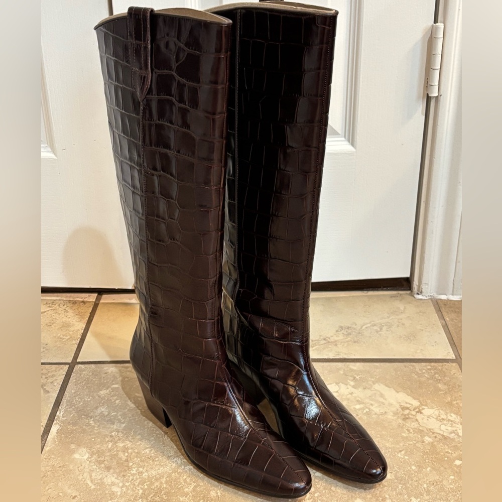 J Crew croc embossed leather over knee boots